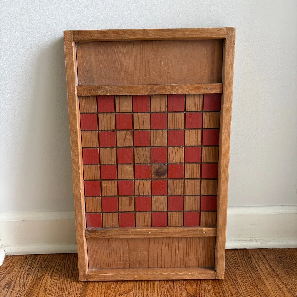 Vintage Wooden Checkerboard Wall Decor Rustic Red Natural Wood Game Board 21x12